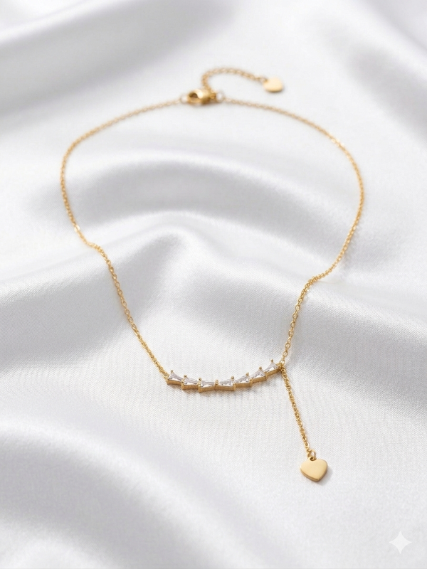 Elegant Triangle Crystal Accents with Heart Charm Necklace