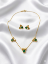 Dainty Bow with Round Emerald Station Necklace and Earrings