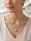 Ethereal Layered Rectangular Charm Chain with Emerald Cut Crystal Pendant Necklace