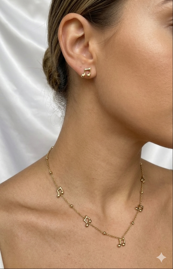 Musical Note Theme Station Necklace and Earrings