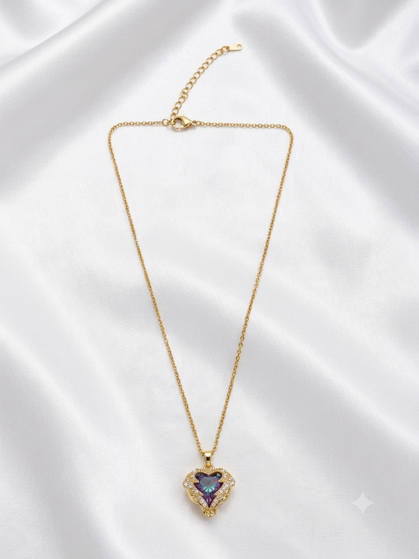 Mystic Multicolour Crystal with Winged Heart Pendant Necklace