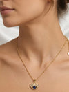 Deep Blue Evil Eye Pendant Necklace with Crystal Eyelashes