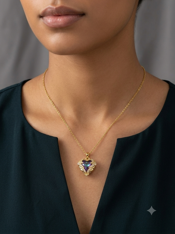 Mystic Multicolour Crystal with Winged Heart Pendant Necklace