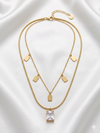 Ethereal Layered Rectangular Charm Chain with Emerald Cut Crystal Pendant Necklace