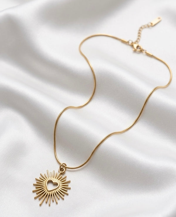 Radiant Sunburst Heart Pendant Celestial Design Necklace