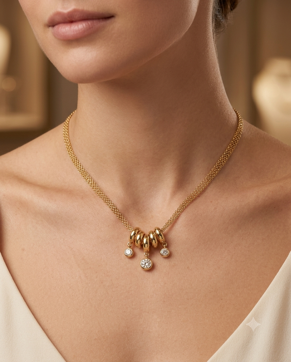 Aurelia Multiple Rings and Round Crystal Drop Charm Necklace
