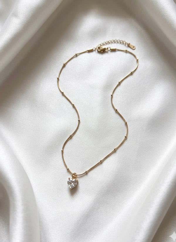 Dainty Heart Pendant on Beaded Satellite Chain Necklace