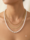 Athena Triple-Layered,Gold Snake Chain, Paperclip Chain & Oval Pearl Necklace