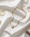 Golden Herringbone Rectangular-Cut Solitaire Crystal Pendant Necklace
