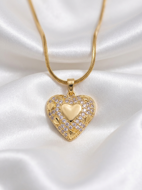Pave Statement Heart Pendant Snack Chain Necklace