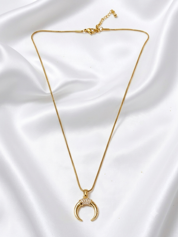 Gold Crescent Moon Pave Pendant Necklace