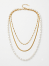 Athena Triple-Layered,Gold Snake Chain, Paperclip Chain & Oval Pearl Necklace