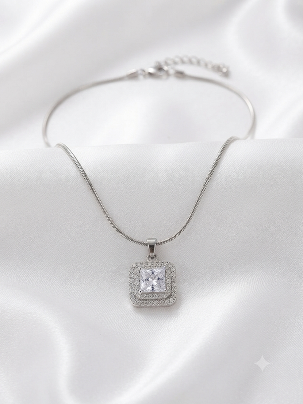 Elegant Radiant Square Halo Pendant Necklace