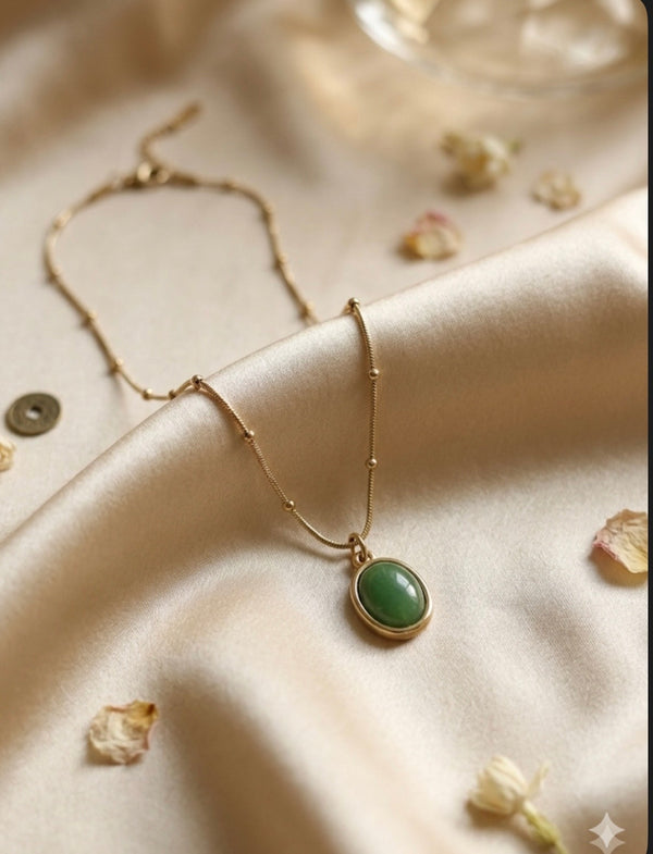 Vintage Inspired Oval Jade Pendant Necklace