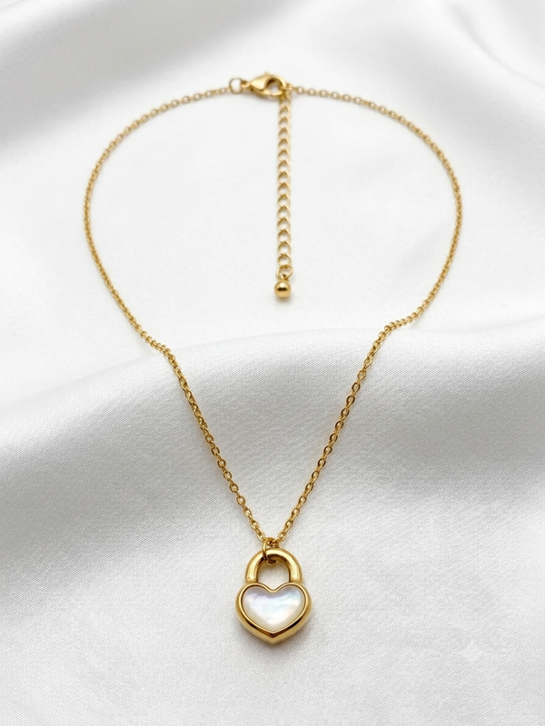 Ethereal Heart Mother-of-Pearl Lock Design Pendant Necklaces