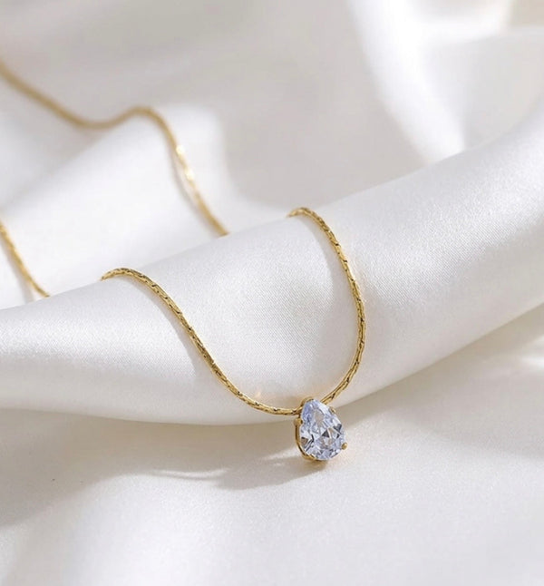 Teardrop Solitaire Crystal Pendant Necklace