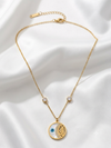 Celestial Olive Leaf & Mother of Pearl Evil Eye Pendant Necklace