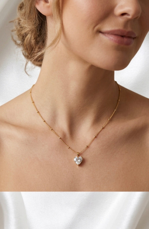 Dainty Heart Pendant on Beaded Satellite Chain Necklace