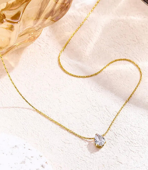 Teardrop Solitaire Crystal Pendant Necklace