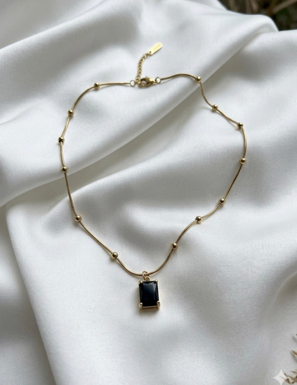 Midnight Square Pendant on Beaded Satellite Chain Necklace