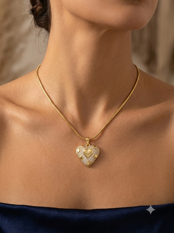 Pave Statement Heart Pendant Snack Chain Necklace