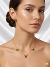 Dainty Bow with Round Emerald Station Necklace and Earrings
