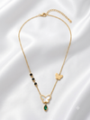 Enamel Butterfly with Green Gems Charms and Golden Butterfly Charm Necklace