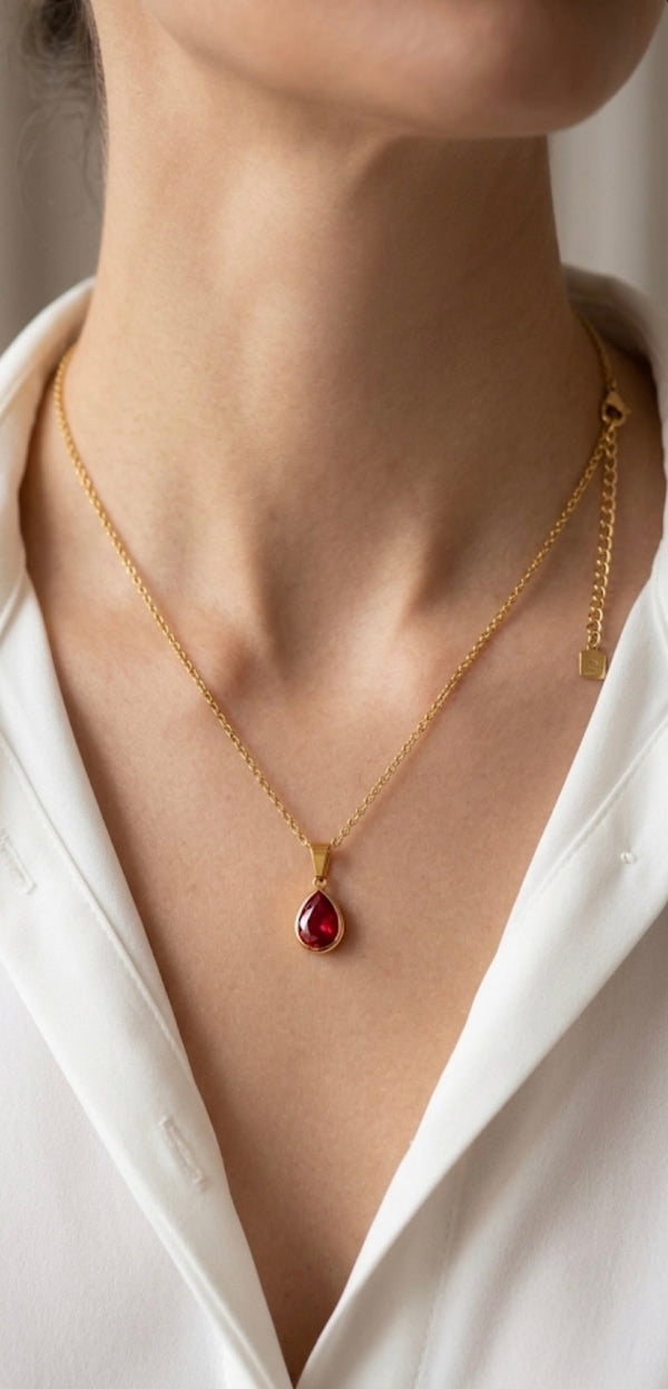 Teardrop Ruby Pendant Necklace