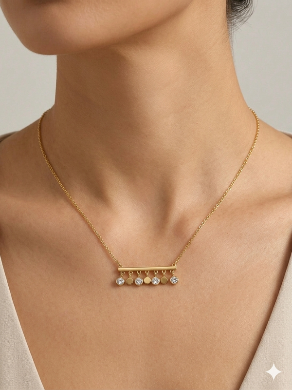 Dainty Bar with Dangle Crystal Necklace