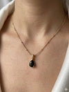 Midnight Teardrop Pendant on Beaded Satellite Chain Necklace