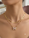 Pink Sapphire-Inspired Crystal Butterfly Pendant & Snake Chain Layered Necklace