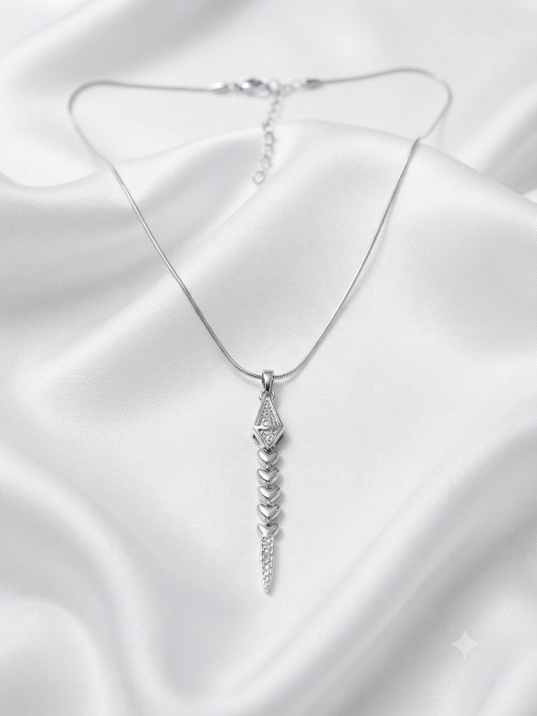 Geometric Heart Drop Pendant Necklace Sterling Silver