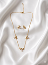 Dainty Bow with Oval Crystal Stone Station Necklace with Earrings