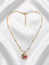 Enamel Cherry Pendant with Beaded Chain Necklace