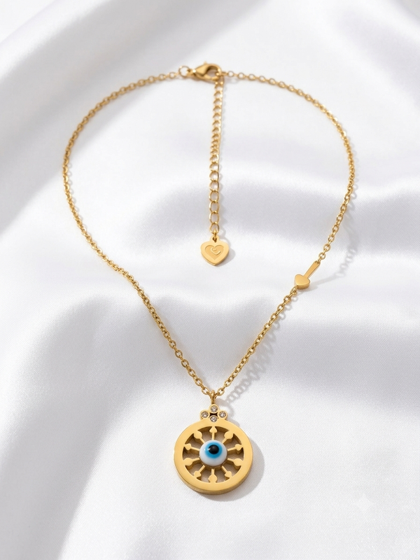 Wheel of Fortune Evil Eye Pendant Necklace
