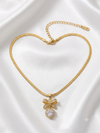 Bow and Solitaire Crystal Heart Pendant Snack Chain Necklace