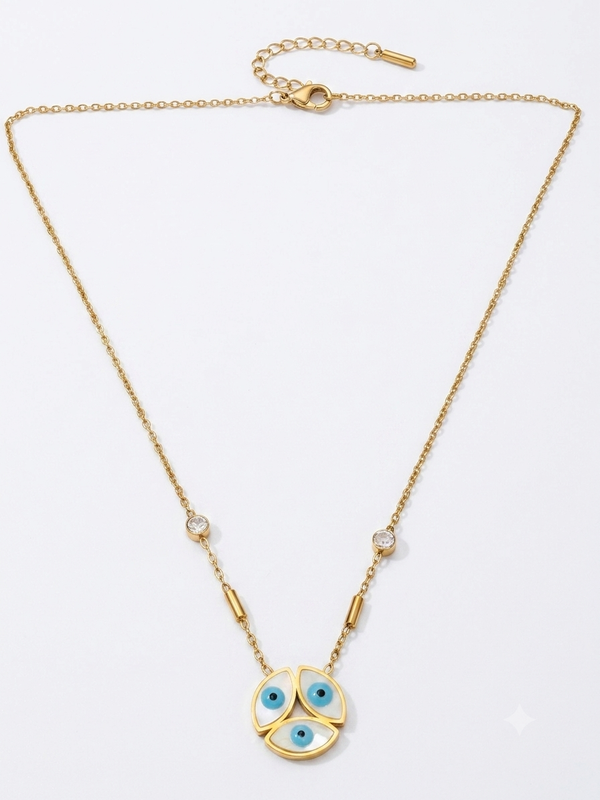Aura Triple Evil Eye Necklace – Gold Dainty Chain with Crystal Accents