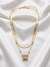 Pink Sapphire-Inspired Crystal Butterfly Pendant & Snake Chain Layered Necklace