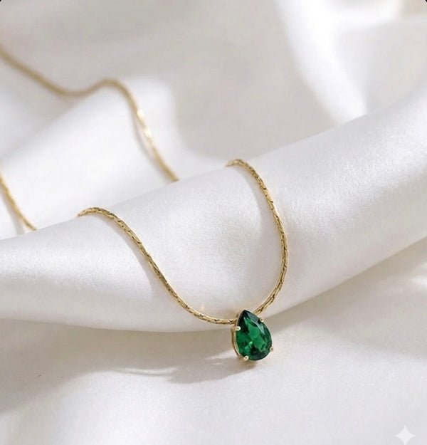 Teardrop Emerald Solitaire Pendant Necklace