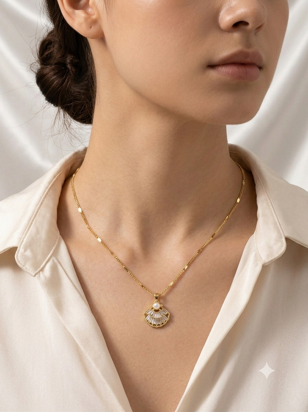 Radiant Shell & Pearl Pendant Necklace